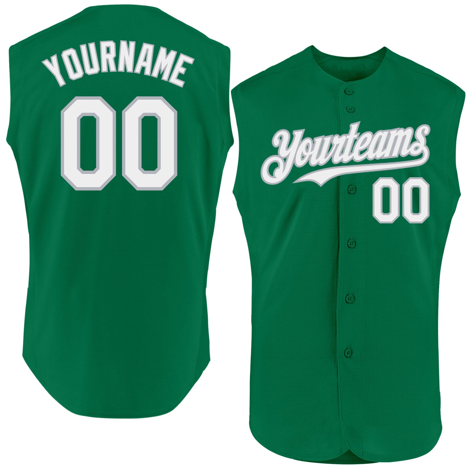 Custom Team Jersey with Personalized Name and Number - Authentic Sleeveless in Kelly Green, White, and Gray Personalized