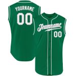 Custom Name and Number Authentic St. Patricks Day Baseball Jersey - Personalized Kelly Green and White-Gray Sleeveless Design