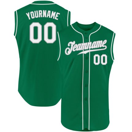 Custom Name and Number Authentic St. Patricks Day Baseball Jersey - Personalized Kelly Green and White-Gray Sleeveless Design
