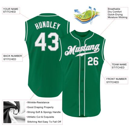 Custom Name and Number Authentic St. Patricks Day Baseball Jersey - Personalized Kelly Green and White-Gray Sleeveless Design
