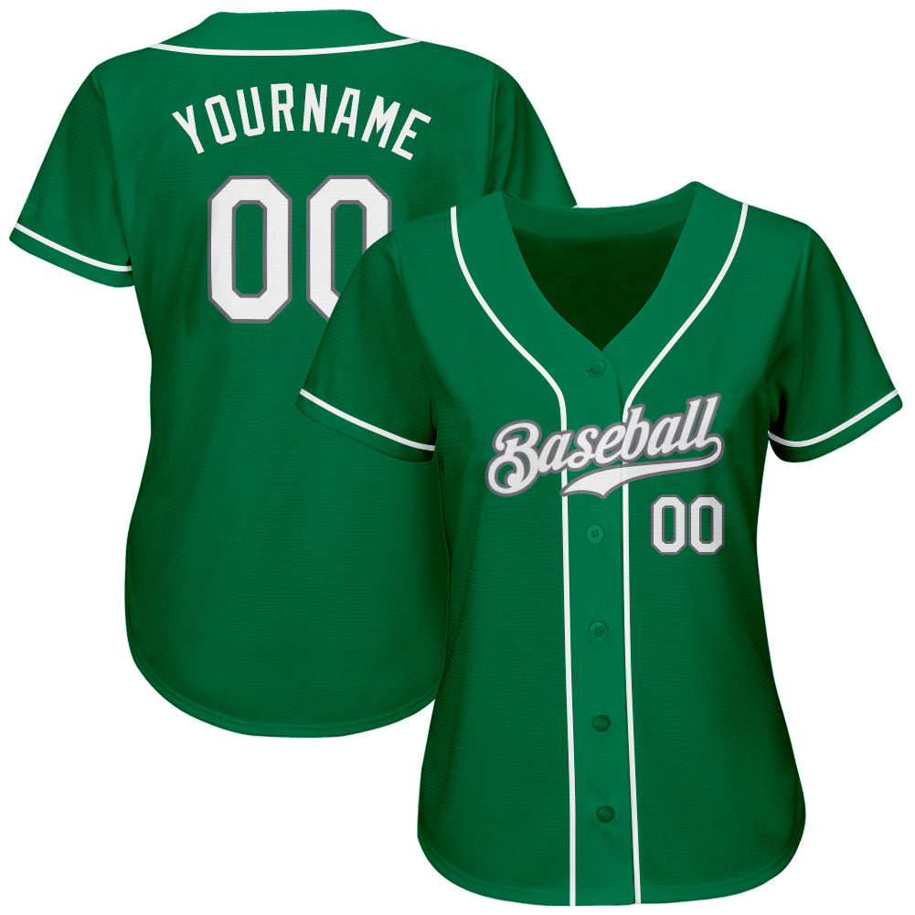 Custom St. Patricks Day Softball Jersey - Personalized Kelly Green & White-Gray with Name & Number Personalized Kelly Green