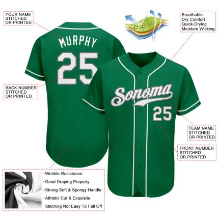 Custom St. Patricks Day Softball Jersey - Personalized Kelly Green & White-Gray with Name & Number Personalized Kelly Green
