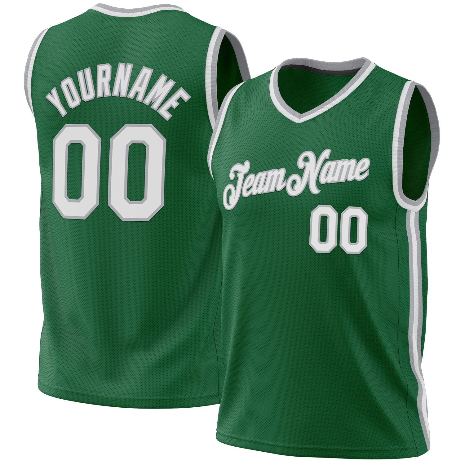 Personalized Authentic Basketball Jersey in Kelly Green White-Gray Throwback Style Personalized Kelly Green White-Gray Authentic