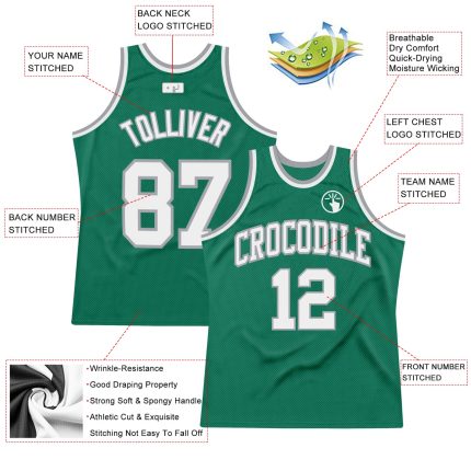 Custom Team Basketball Jersey - Personalized Authentic Throwback in Kelly Green, White-Gray with Name & Number Personalized