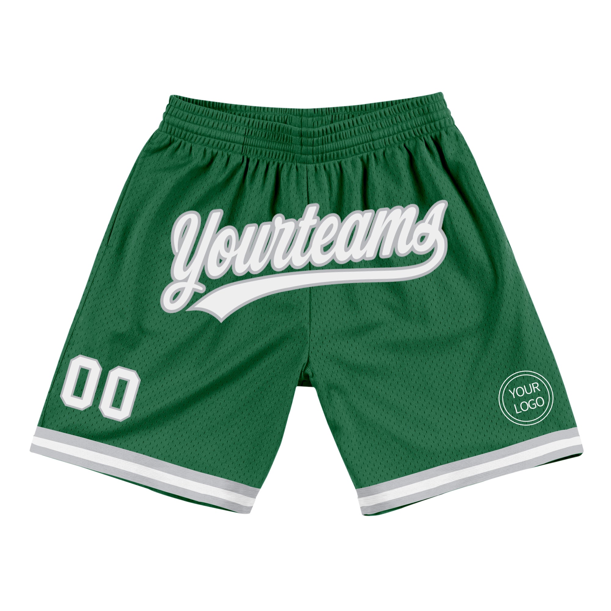 Personalized Authentic Throwback Basketball Shorts in Kelly Green and White-Gray Personalized Kelly Green White-Gray Authentic