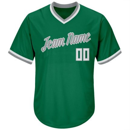 Custom Team Name Number Authentic Baseball Jersey Shirt Kelly Green White-Gray Rib-Knit Throwback Personalized Kelly Green