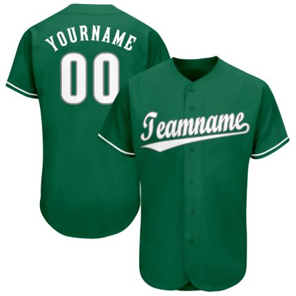 Personalized Green Baseball Jersey - Custom White-Gray Team Apparel Personalized Kelly Green White-Gray Baseball Jersey