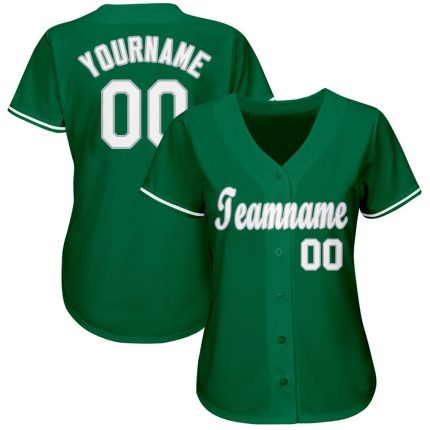 Custom Name and Number Baseball Jersey in Kelly Green, White, Gray - Personalized Team Apparel Personalized Kelly Green White-Gray