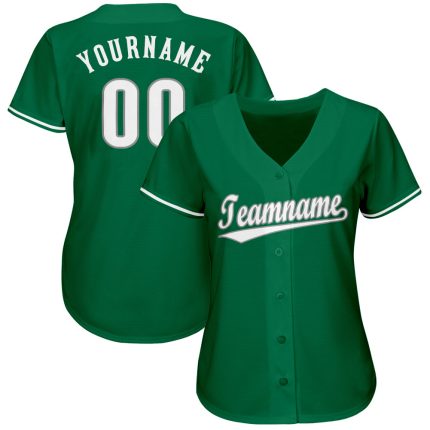 Personalized Green Baseball Jersey - Custom White-Gray Team Apparel Personalized Kelly Green White-Gray Baseball Jersey