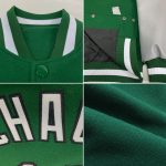 Custom Name Number Varsity Letterman Jacket Kelly Green Gray Two Tone Bomber Full-Snap for Team Personalization Personalized