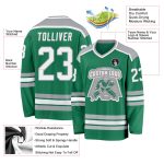 Personalized Hockey Jersey in Kelly Green, White, and Gray - Custom Team Apparel Personalized Kelly Green White-Gray Hockey