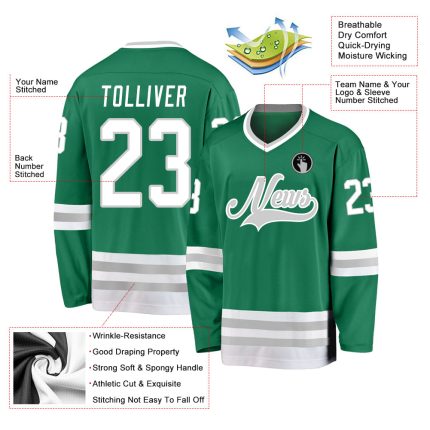 Custom Team Jersey with Name and Number in Kelly Green, White, and Gray - Personalized Hockey Jersey Personalized Kelly Green