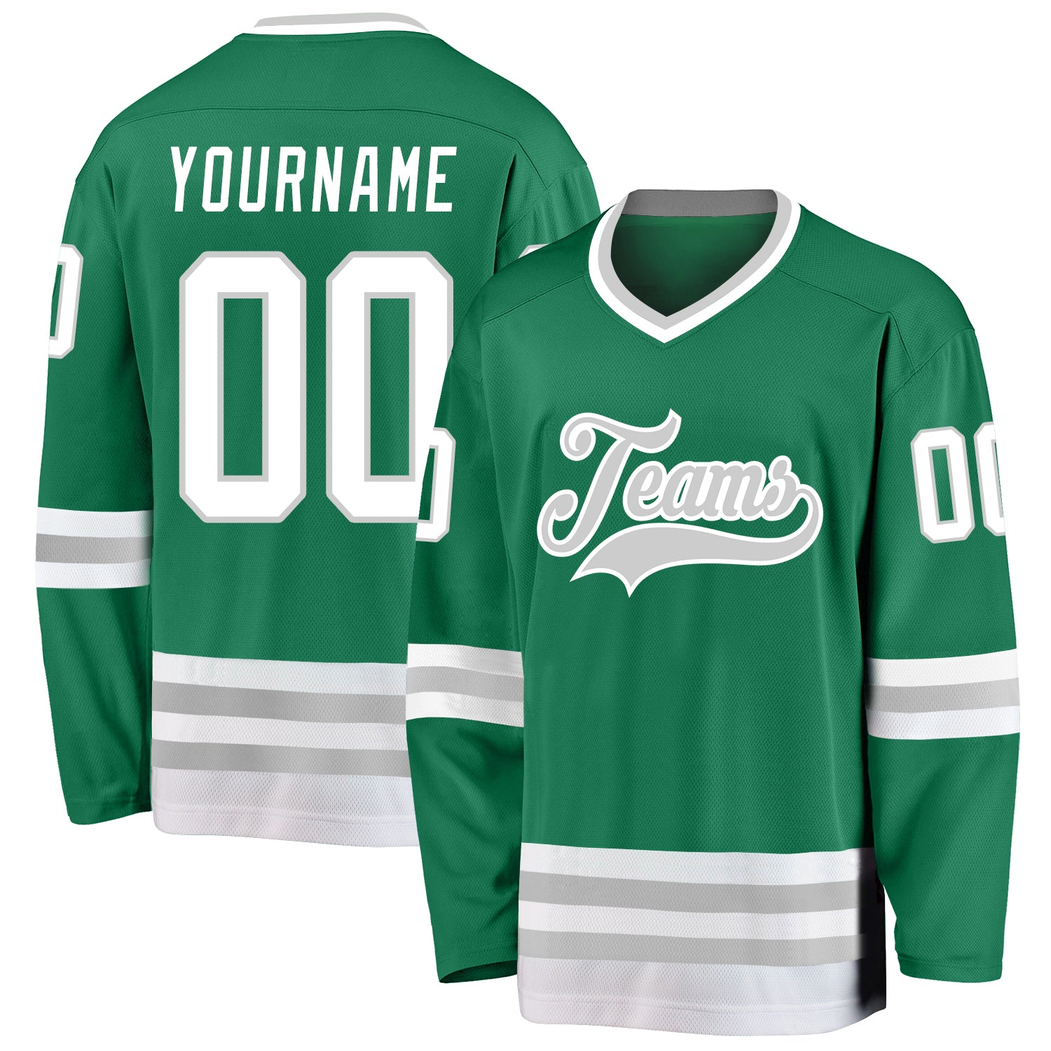 Custom Team Jersey with Name and Number in Kelly Green, White, and Gray - Personalized Hockey Jersey Personalized Kelly Green