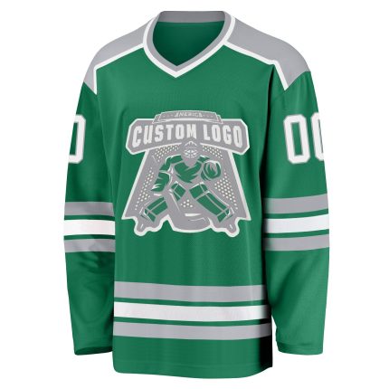 Personalized Hockey Jersey in Kelly Green, White, and Gray - Custom Team Apparel Personalized Kelly Green White-Gray Hockey