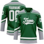 Custom Name and Number Personalized Hockey Jersey - Kelly Green White-Gray Lace Neck Team Apparel Personalized Kelly Green