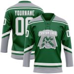 Custom Name and Number Personalized Hockey Jersey - Kelly Green White-Gray Lace Neck Team Apparel Personalized Kelly Green