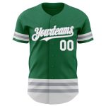 Custom Name and Number Authentic Baseball Jersey - Personalized Kelly Green White-Gray Line Personalized Kelly Green White-Gray