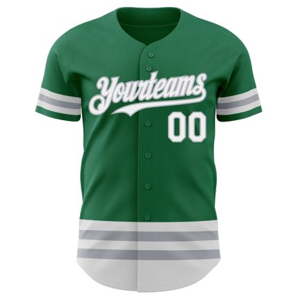 Custom Name and Number Authentic Baseball Jersey - Personalized Kelly Green White-Gray Line Personalized Kelly Green White-Gray