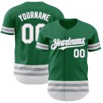 Custom Name and Number Authentic Baseball Jersey - Personalized Kelly Green White-Gray Line Personalized Kelly Green White-Gray