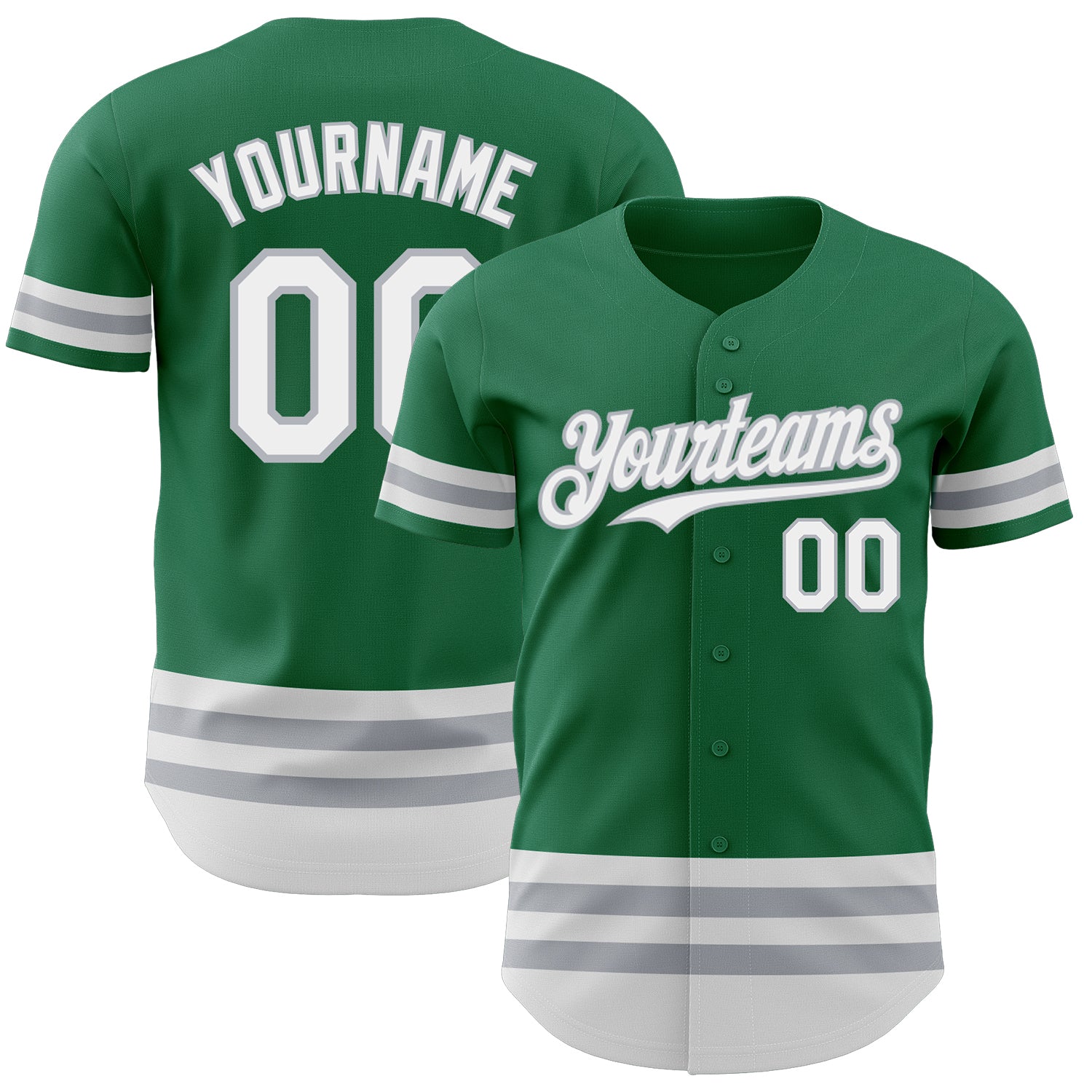 Custom Name and Number Authentic Baseball Jersey - Personalized Kelly Green White-Gray Line Personalized Kelly Green White-Gray