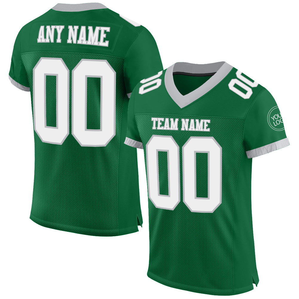 Personalized Authentic Football Jersey in Kelly Green White-Gray Mesh Personalized Kelly Green White-Gray Mesh Authentic