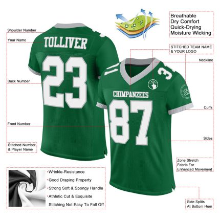 Personalized Authentic Football Jersey in Kelly Green White-Gray Mesh Personalized Kelly Green White-Gray Mesh Authentic