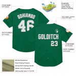 Personalized Authentic Throwback Baseball Jersey in Kelly Green, White, and Gray Mesh Personalized Kelly Green White-Gray
