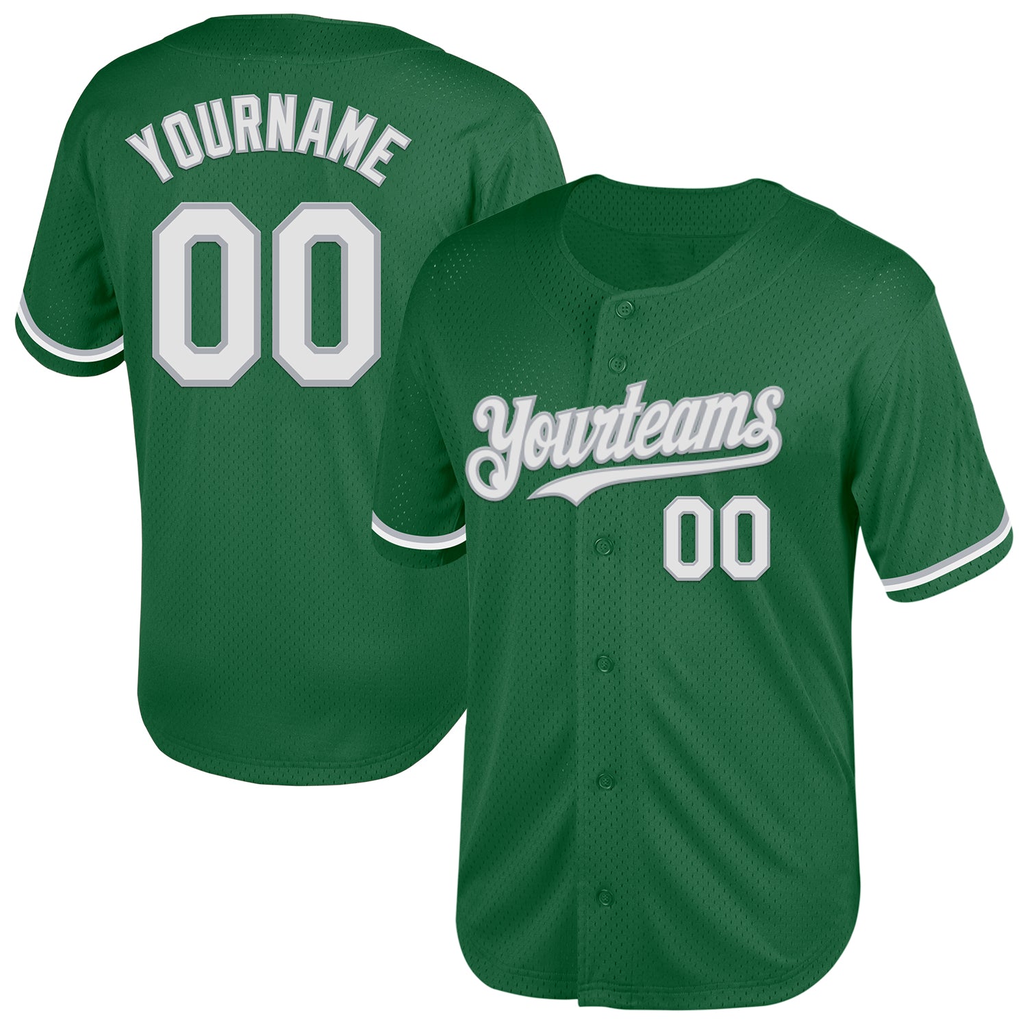 Custom Name and Number Authentic Throwback Baseball Jersey - Personalized Kelly Green White-Gray Mesh Design Personalized