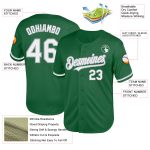 Custom Name and Number Authentic Throwback Baseball Jersey - Personalized Kelly Green White-Gray Mesh Design Personalized