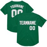 Personalized Authentic Throwback Baseball Jersey in Kelly Green, White, and Gray Mesh Personalized Kelly Green White-Gray