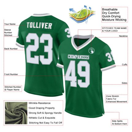 Personalized Custom Name Number Authentic Throwback Football Jersey Kelly Green White-Gray Mesh Personalized Kelly Green