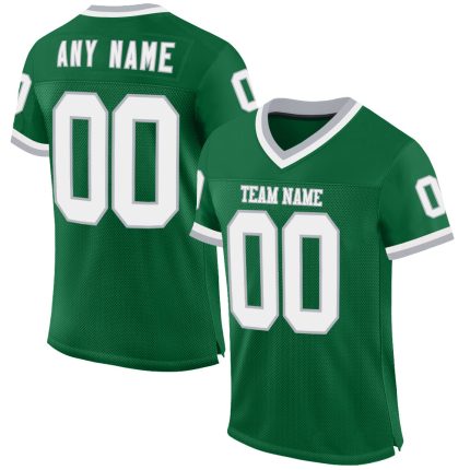 Personalized Custom Name Number Authentic Throwback Football Jersey Kelly Green White-Gray Mesh Personalized Kelly Green