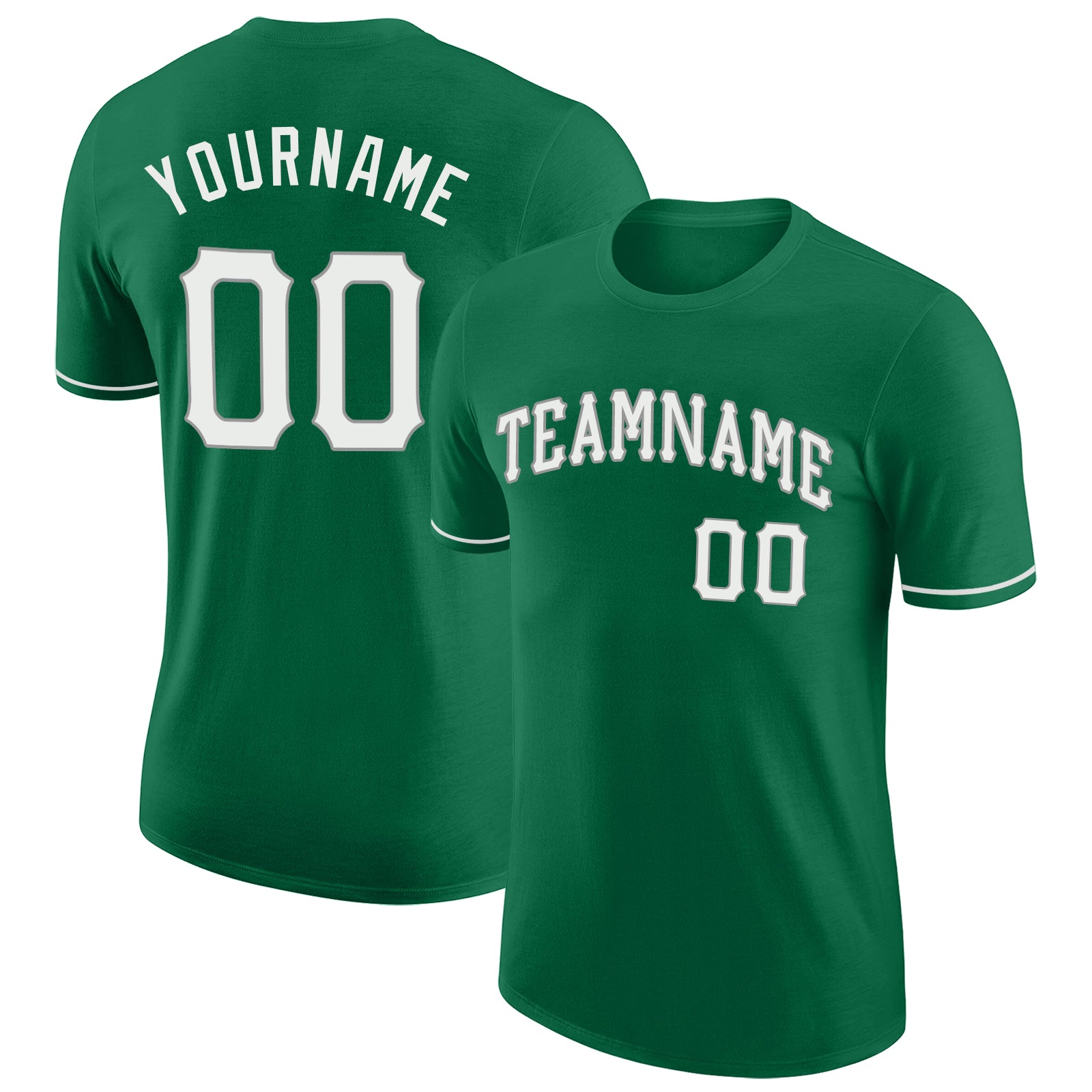 Custom Team Name Number Performance T-Shirt - Personalized Kelly Green White-Gray Personalized Kelly Green White-Gray Performance