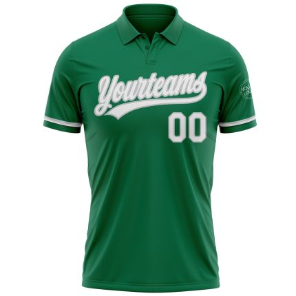 Custom Name Number Performance Golf Polo Shirt - Kelly Green White-Gray Personalized Kelly Green White-Gray Performance Vapor
