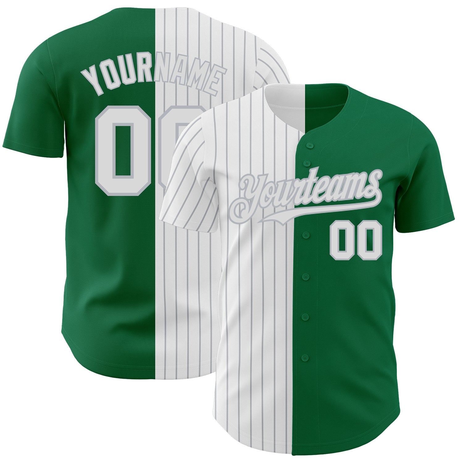 Custom Name Number Baseball Jersey - Authentic Kelly Green White-Gray Pinstripe Fashion Team Jersey Personalized Kelly Green
