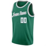 Custom Team Basketball Jersey with Personalized Name and Number, Kelly Green White-Gray Round Neck Rib-Knit Style Personalized