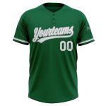 Personalized Unisex Softball Jersey - Kelly Green White Gray Two-Button Design Personalized Kelly Green White-Gray Two-Button