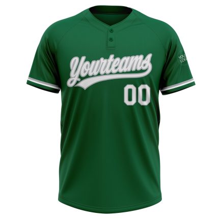 Personalized Unisex Softball Jersey - Kelly Green White Gray Two-Button Design Personalized Kelly Green White-Gray Two-Button