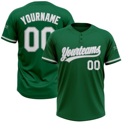 Personalized Unisex Softball Jersey - Kelly Green White Gray Two-Button Design Personalized Kelly Green White-Gray Two-Button