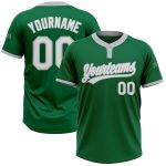 Custom Name and Number Unisex Softball Jersey - Kelly Green White-Gray Two-Button Design Personalized Kelly Green White-Gray
