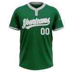 Custom Name and Number Unisex Softball Jersey - Kelly Green White-Gray Two-Button Design Personalized Kelly Green White-Gray