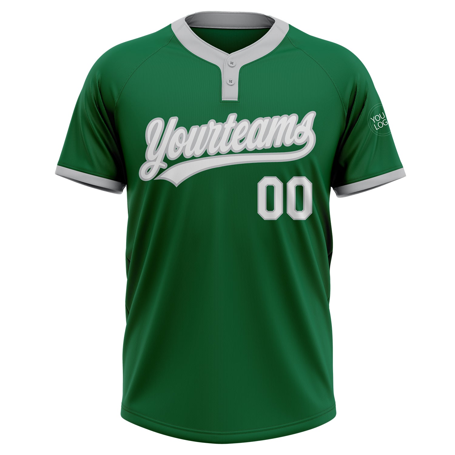 Personalized Kelly Green White-Gray Two-Button Unisex Softball Jersey Team Custom Name and Number Custom Name and Number Unisex Softball Jersey - Kelly Green White-Gray Two-Button Design Personalized Kelly Green White-Gray - Image 2