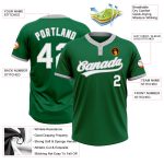 Custom Name and Number Unisex Softball Jersey - Kelly Green White-Gray Two-Button Design Personalized Kelly Green White-Gray