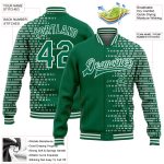 Custom Name and Number Personalized Kelly Green Varsity Bomber Jacket with 3D Halftone Design, Full-Snap Letterman Style