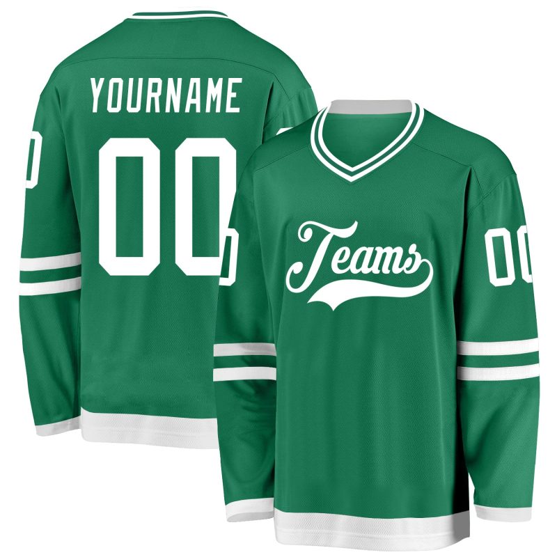 Custom Name Number Kelly Green White Hockey Jersey Personalized Team Gear Personalized Kelly Green White Hockey Jersey Team