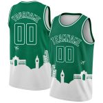 Custom Name & Number Basketball Jersey - Kelly Green & White Holiday Travel Monuments Silhouette, Authentic City Edition