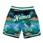 Custom Name and Number 3D Pattern Palm Trees Basketball Shorts - Personalized Kelly Green White Team Apparel Personalized