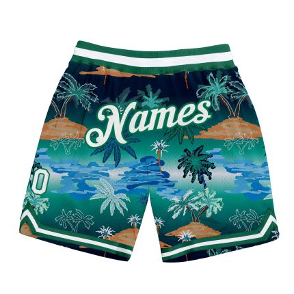 Custom Name and Number 3D Pattern Palm Trees Basketball Shorts - Personalized Kelly Green White Team Apparel Personalized
