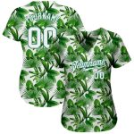 Personalized Kelly Green 3D Tropical Palm Leaves Baseball Jersey - Authentic Design Personalized Kelly Green White-Kelly