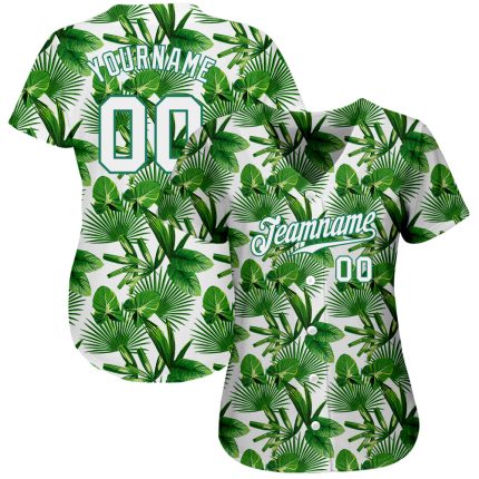 Personalized Kelly Green 3D Tropical Palm Leaves Baseball Jersey - Authentic Design Personalized Kelly Green White-Kelly